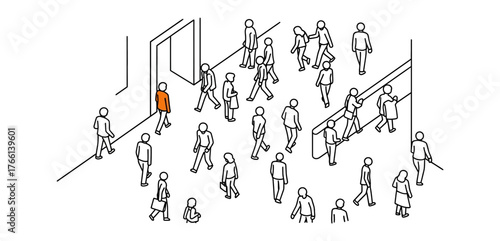 crowd of people commuting to work in a business district entrance illustrating urban lifestyle and city life during the morning commute for blog banner ads