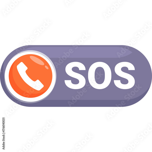 SOS emergency call button with phone icon on purple background clean graphic design white text clear signal for help urgent assistance needed