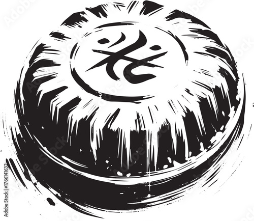 Monochrome depiction of a Moroccan Pastilla in Sumi-e style illustration