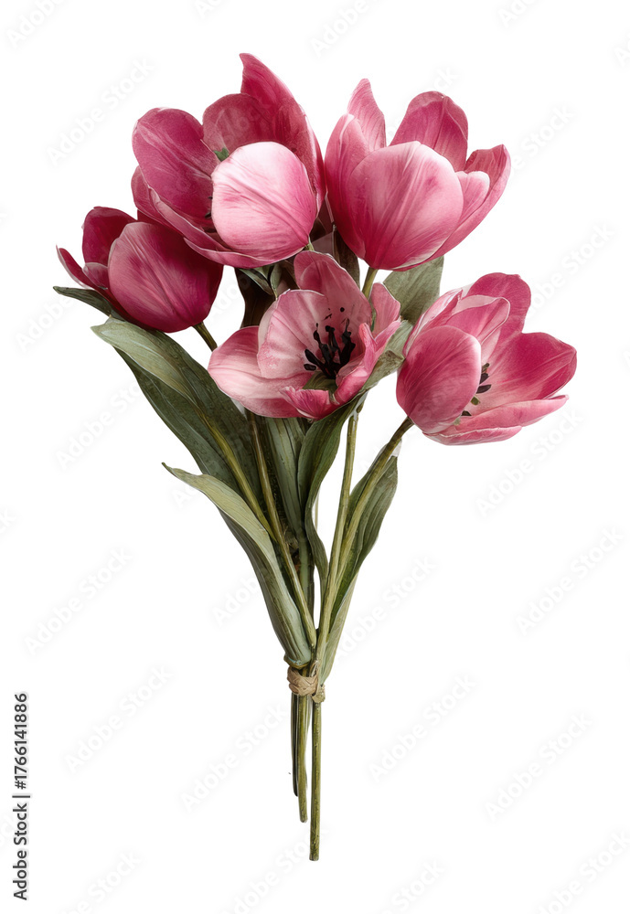 Naklejka premium Vibrant pink tulip bouquet floral arrangement isolated on transparent background