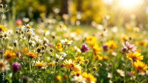 Colorful Wildflowers in Bloom Under Sunny Skies