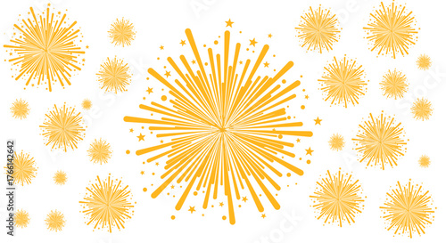 golden fireworks celebration bursting in a festive display against white celebrating new years eve and commemorating achievements