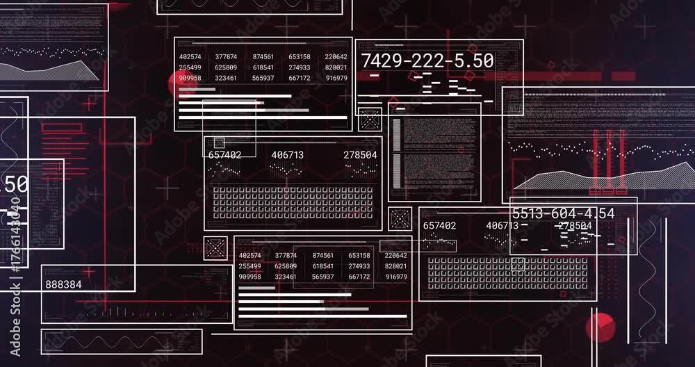 Opening hex backdrop launching UI panels filling readouts marker ...