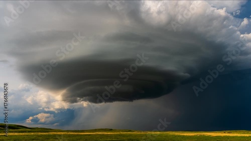 Powerful supercell rotating under dramatic cloud formation 