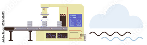 Industrial equipment and conveyor line processing materials. Ideal for automation, manufacturing, technology, innovation, productivity, data integration and industry 4.0. Simplistic flat metaphor