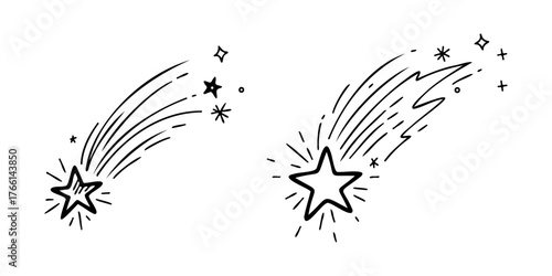 Hand Drawn Doodle Shooting Stars and Comet Tail Vector Illustration