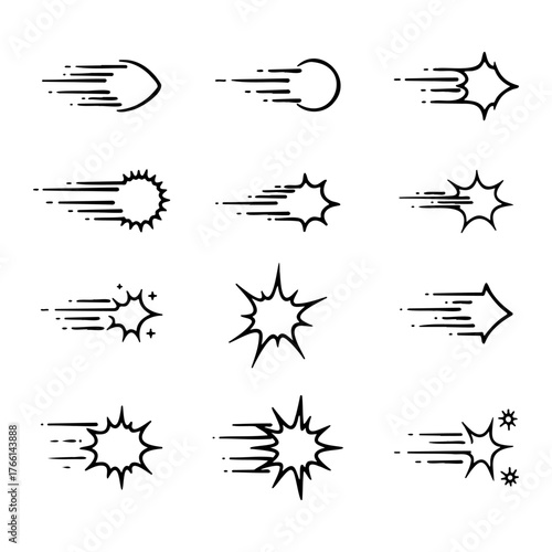 Black Comic Speed Motion Lines and Explode Effects Set