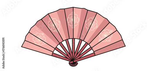 pink hand fan with flower designs an elegant accessory for cultural events providing a touch of japanese tradition and vintage charm for presentations