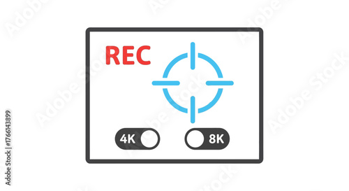 Recording device displaying 8k resolution and record function with a viewfinder for capturing high-quality videos and professional media creation.