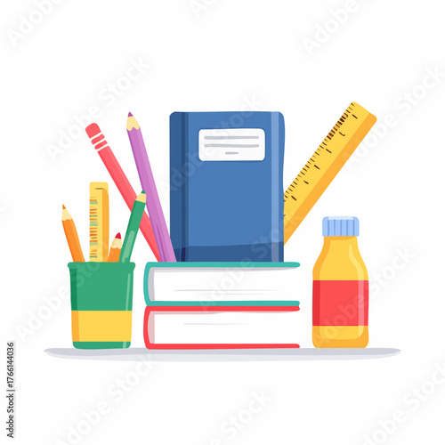 Learning Essentials: School Books, Pencils, Ruler for Education