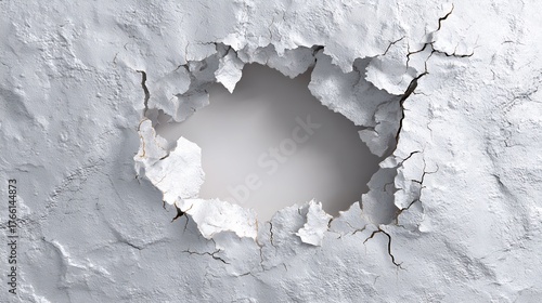 Cracked white wall with hole
