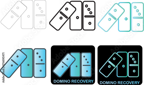 Domino Effect Minimalist Icon Set for Financial Crisis and Economic Downturn Concepts