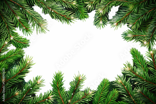 Christmas frame of fir branches isolated on transparent background with copy space
