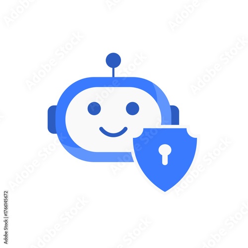 Privacy focused ai icon featuring an assistant with shield and keyhole. Ideal for cybersecurity, secure data protection, and private digital assistant concepts.
