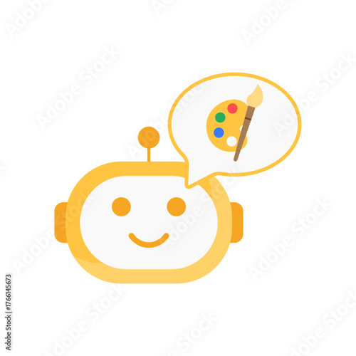 Creative mode ai icon showing an assistant with paintbrush. Perfect for design inspiration, art creation tools, and digital creativity assistant concepts.