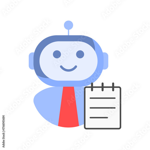 Professional assistant icon showing an ai with tie and notepad symbol. Perfect for office support, task management, and productivity assistant visuals.