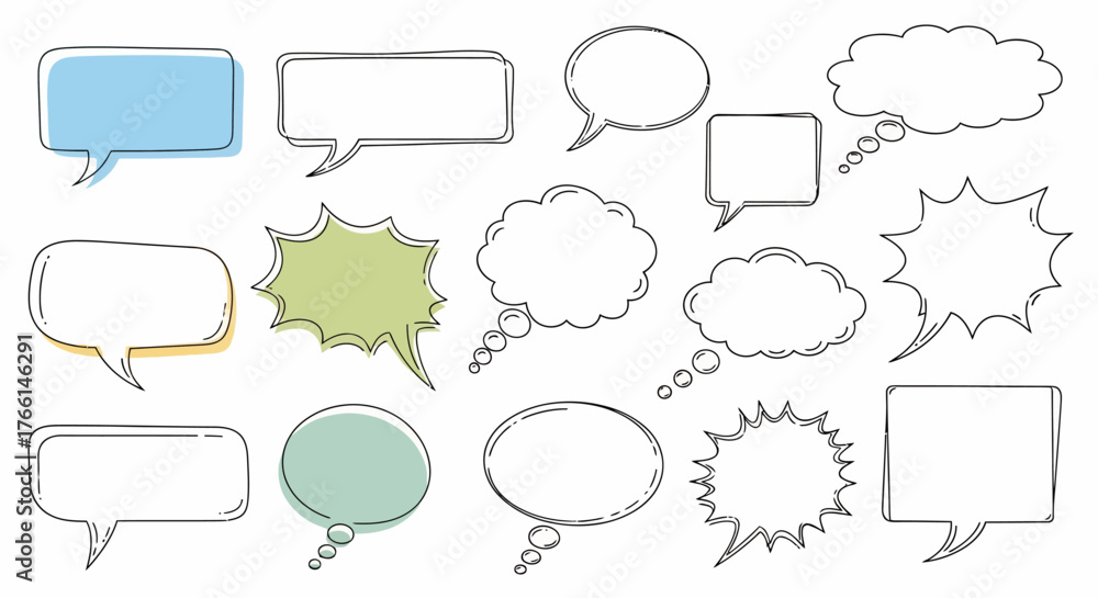 Obraz premium Hand-Drawn Speech Bubbles Vector Set of Comic Style Text Clouds and Frames