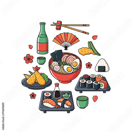 Aesthetic Flat illustration of Japanese Food Graphic