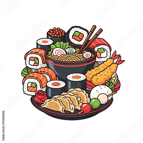 Aesthetic Flat illustration of Japanese Food Graphic