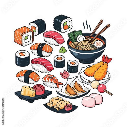 Aesthetic Flat illustration of Japanese Food Graphic