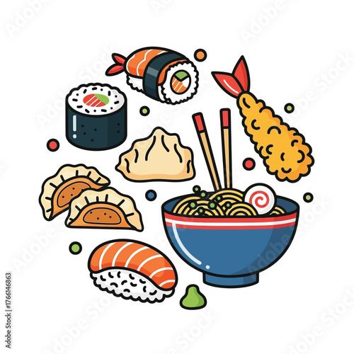 Aesthetic Flat illustration of Japanese Food Graphic
