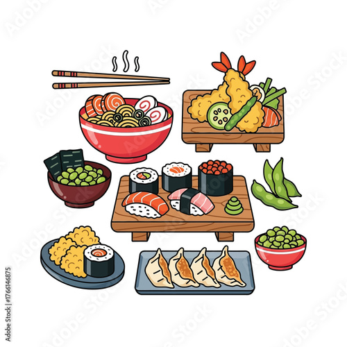 Aesthetic Flat illustration of Japanese Food Graphic