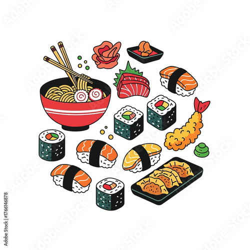 Aesthetic Flat illustration of Japanese Food Graphic