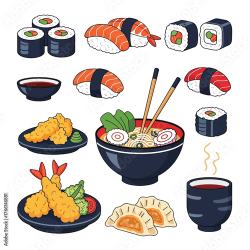 Aesthetic Flat illustration of Japanese Food Graphic