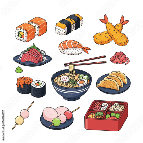 Aesthetic Flat illustration of Japanese Food Graphic