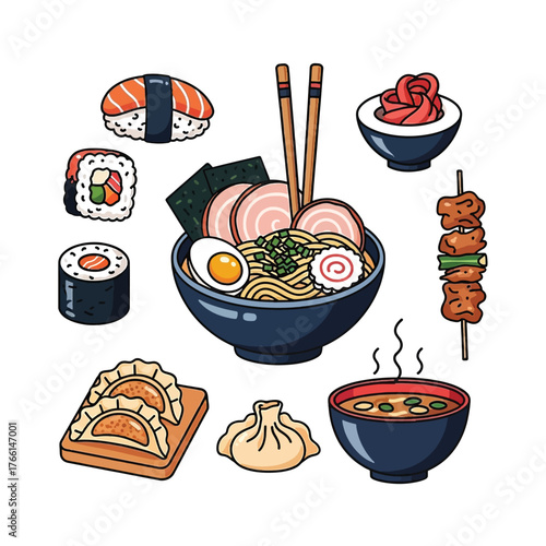 Aesthetic Flat illustration of Japanese Food Graphic