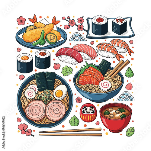 Aesthetic Flat illustration of Japanese Food Graphic