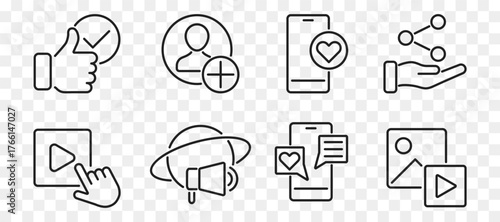 Social media web line icon set