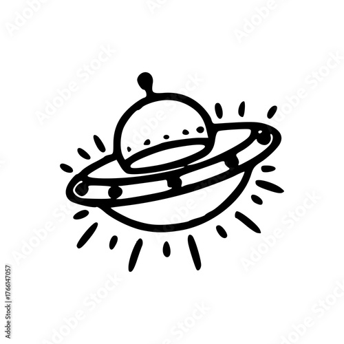doodle style UFO flying saucer line art icon