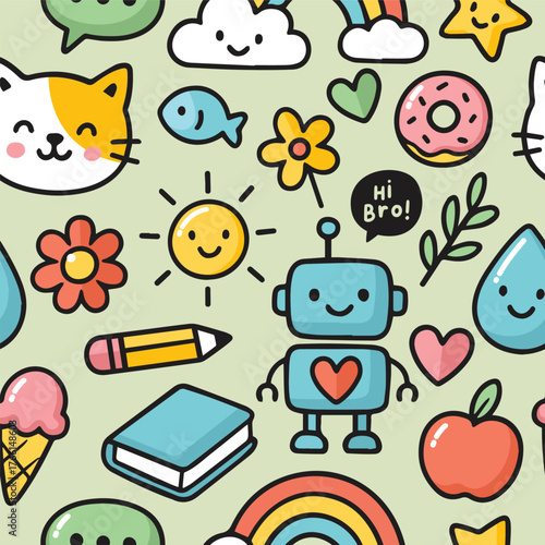 Cute Doodle Seamless Pattern for Kids Background 