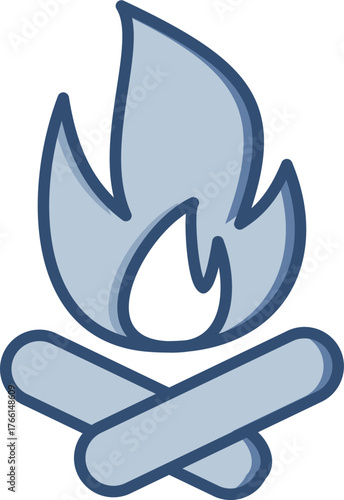 Campfire vector icon with transparent background. Changeable blue color design.