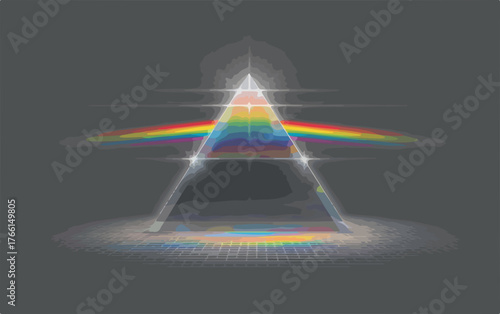 L'affascinante rifrazione della luce attraverso un prisma genera un vibrante arcobaleno di tonalità, simbolo di scienza e creatività.