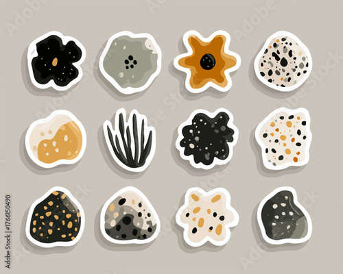 Una collezione di forme organiche astratte con texture moderne e toni terrosi, ideali per progetti di design contemporaneo.