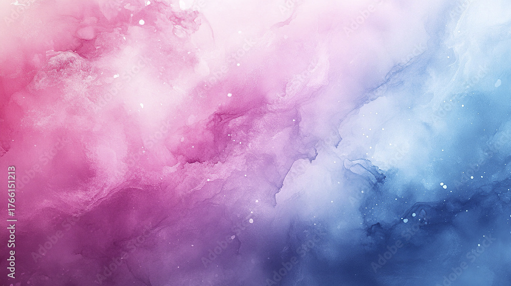 Fototapeta premium Dreamy watercolor background blending soft pink and blue shades with delicate white speckles, creating serene and ethereal atmosphere perfect for artistic and creative projects