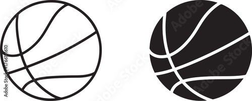  Basketball Outline and Solid Icon. Sports Ball Vector Illustration on White Background.