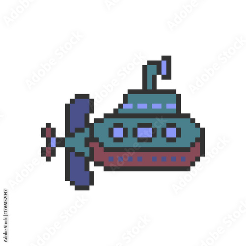 submarine ship sea pixel art