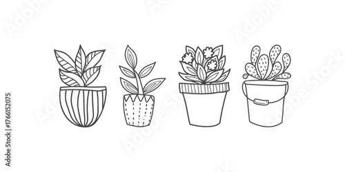 hand drawn doodle potted house plant. the domestic life collection