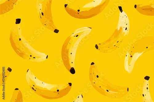 Un'illustrazione vettoriale dinamica che cattura l'essenza dell'estate con un pattern ripetuto di banane fresche su un vivace sfondo giallo.