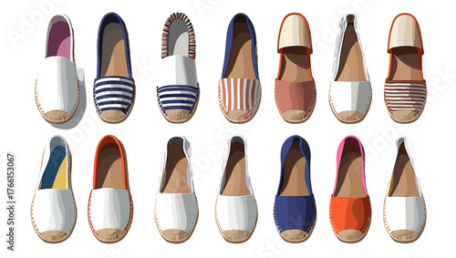 Espadrilles Shoes Illustration Vectors showcasing handcrafted textures, natural fabrics, and warm color palettes that capture summer elegance, comfort, and timeless Mediterranean style.