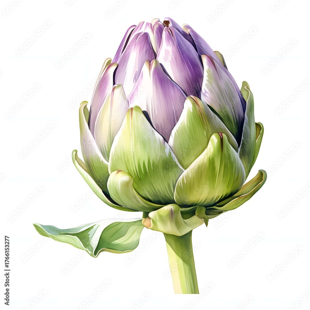 Fototapeta premium Close-up of a vibrant artichoke bud, showcasing its intricate layers and subtle color variations