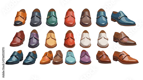 Monk Strap Shoes Illustration Vectors showcasing elegant buckle designs, smooth leather textures, and refined contours that capture sophistication, confidence, and timeless formal fashion.