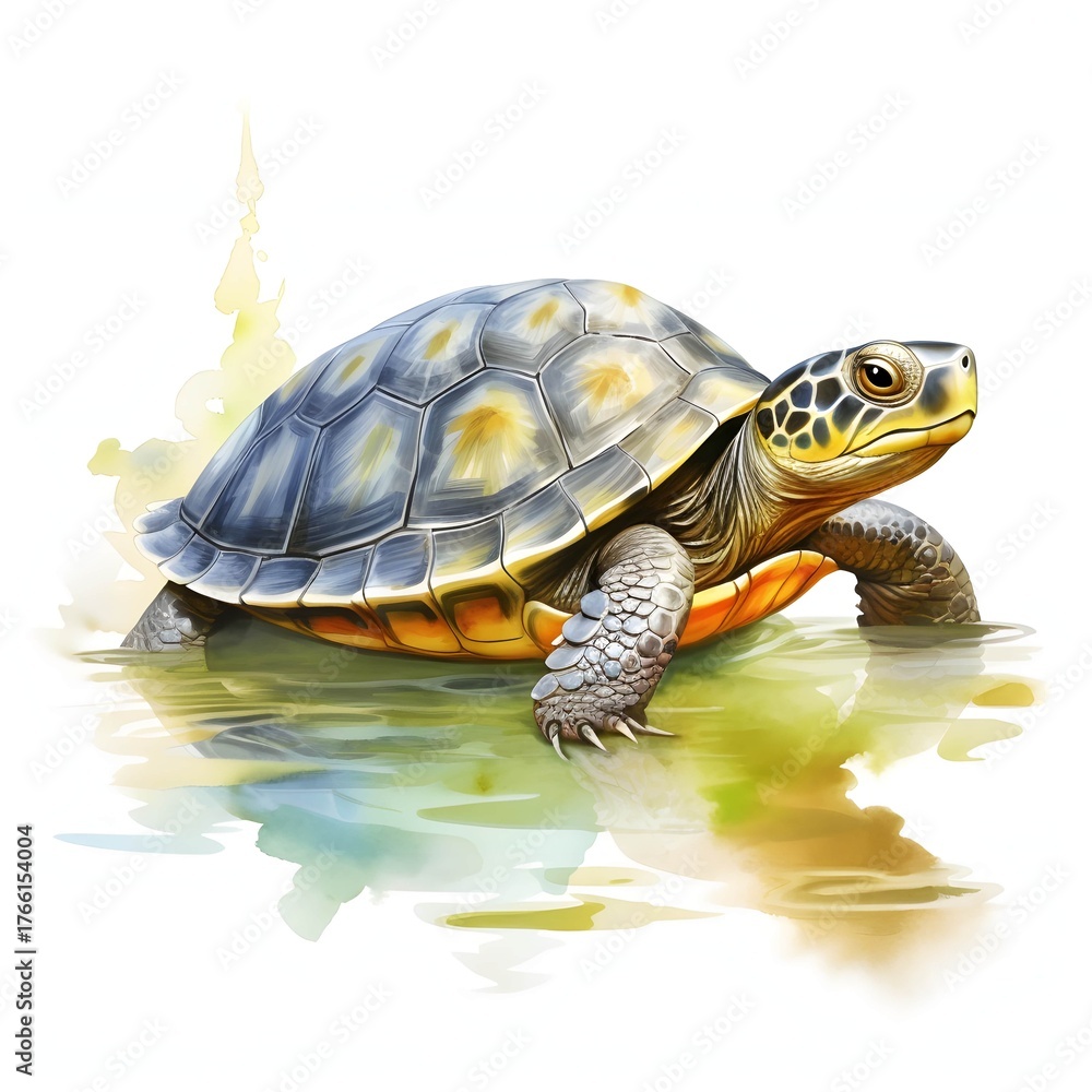 Obraz premium Watercolor painting of a turtle in a pond