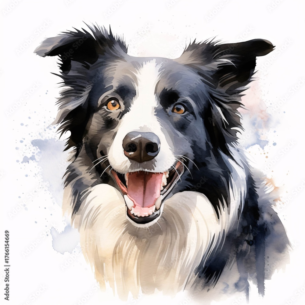 Fototapeta premium Happy border collie portrait in watercolor style