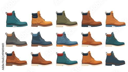 Work Boots Illustration Vectors showcasing rugged designs, durable materials, and textured details that capture strength, reliability, and the spirit of hardworking craftsmanship.