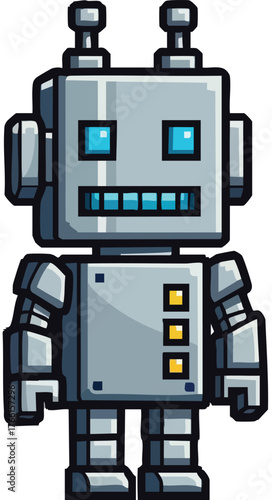 Cute cartoon robot character with blue eyes.