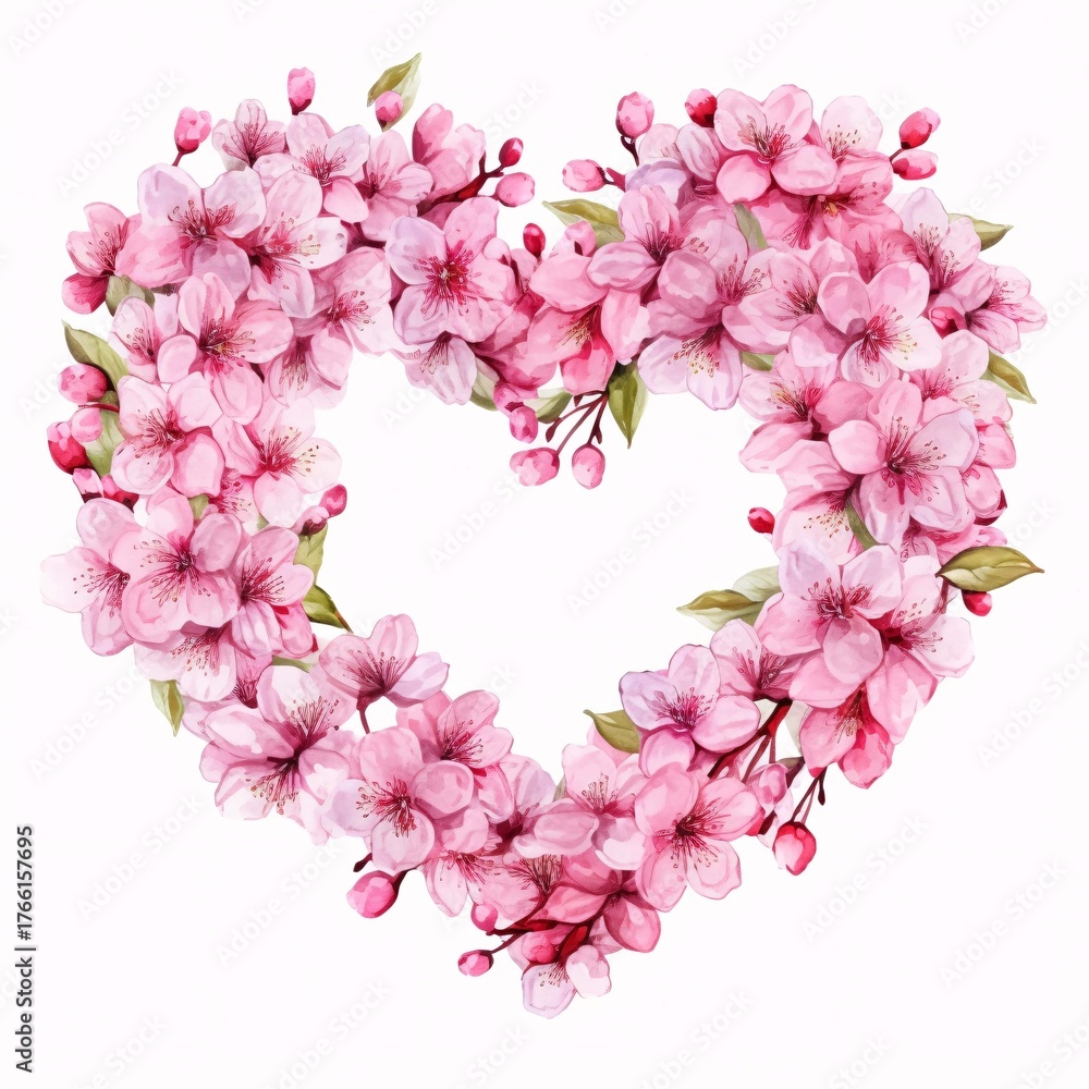 Obraz premium Heart-shaped frame of watercolor cherry blossoms